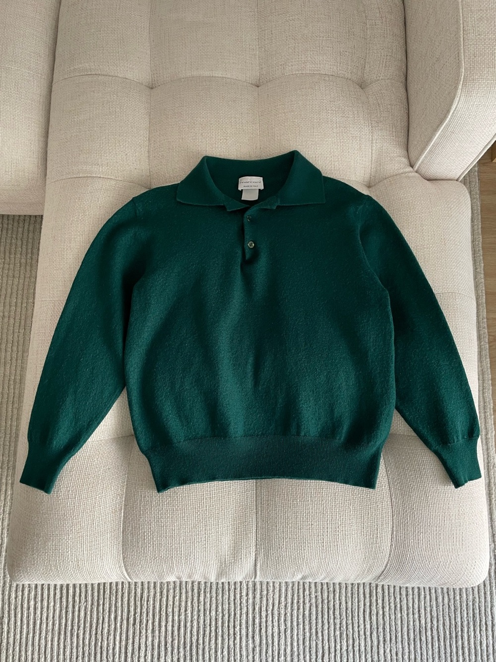 Vintage 90s Marconi Made in Italy 100% Merino Wool Polo Sweater Green Teal
